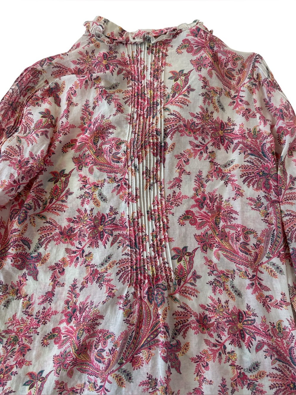 Bogner Floral Ruffle Pintuck Button Down Blouse - Picture 7 of 8